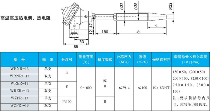 螺紋式熱電偶高溫高壓規(guī)格表