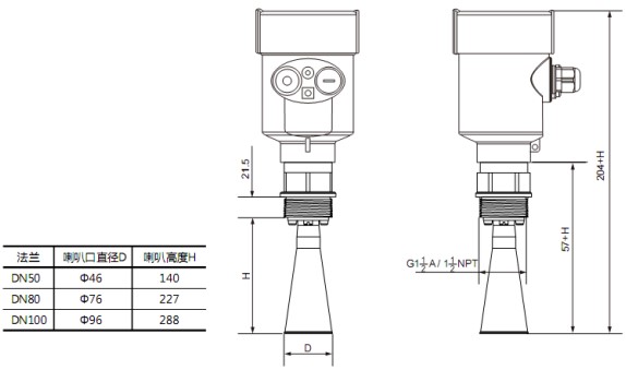 RD-705型防腐雷達(dá)液位計(jì)尺寸圖